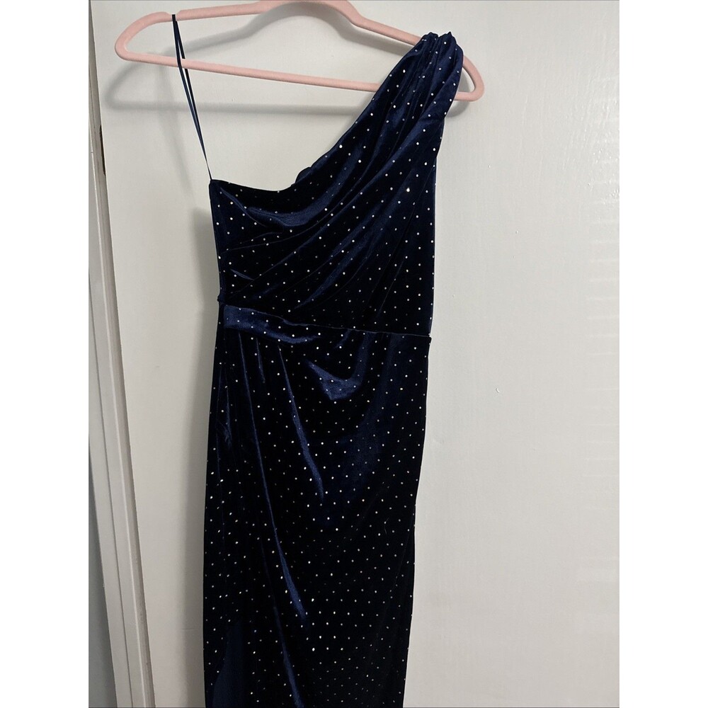 Do + Be Dress Navy One Shoulder Sparkle Long Slit Size S NWT Baltic Born